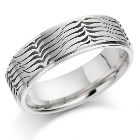 Platinum Laser Patterned Flat Wedding Ring