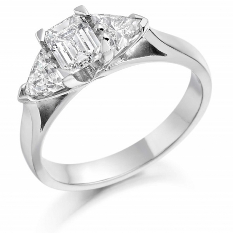 Platinum Trillion and Emerald Cut Engagement Ring