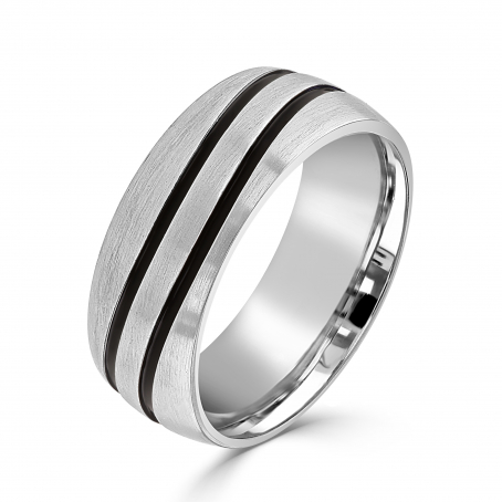 Tungsten Double Black Wave Design Ring