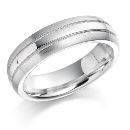 White Gold Matt and Polished Pattern Wedding Ring