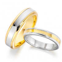 14ct Yellow and White Gold Concaved Centre Matching Set