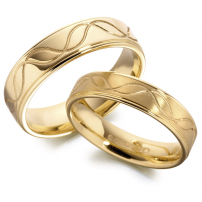 14ct Yellow Gold Patterned Matching Wedding Ring Set