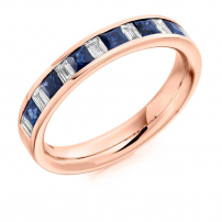 18ct Rose Gold Baguette Diamond and Princess Sapphire Wedding Ring