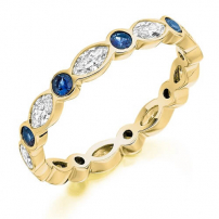 18ct Rose Gold Marquise Diamond and Blue Sapphire Ring