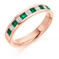 18ct Yellow Gold Diamond and Emerald Wedding Ring