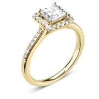 18ct Yellow Gold Diamond Princess Cut Halo Engagement Ring