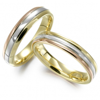 18ct Yellow, White and Rose Gold Matching Wedding Ring Set