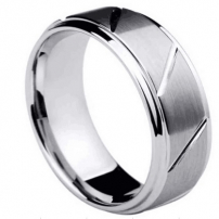 Diagonally patterned Gents Tungsten Wedding Ring