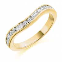 9ct White Gold Baguette and Brilliant Cut Curved Wedding Ring