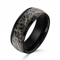 Black and Silver effect patterned wedding ring
