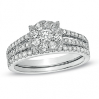 9ct White Gold Diamond Wedding and Engagement Ring Set