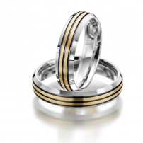 Bi-colour White and Yellow Gold Wedding Ring Set