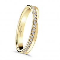Grain Set Diamond V Cut Out Wedding Ring - Flute