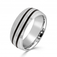 Tungsten Double Black Wave Design Ring